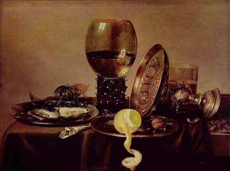 unknow artist Still life with oysters, a rummer, a lemon and a silver bowl china oil painting image